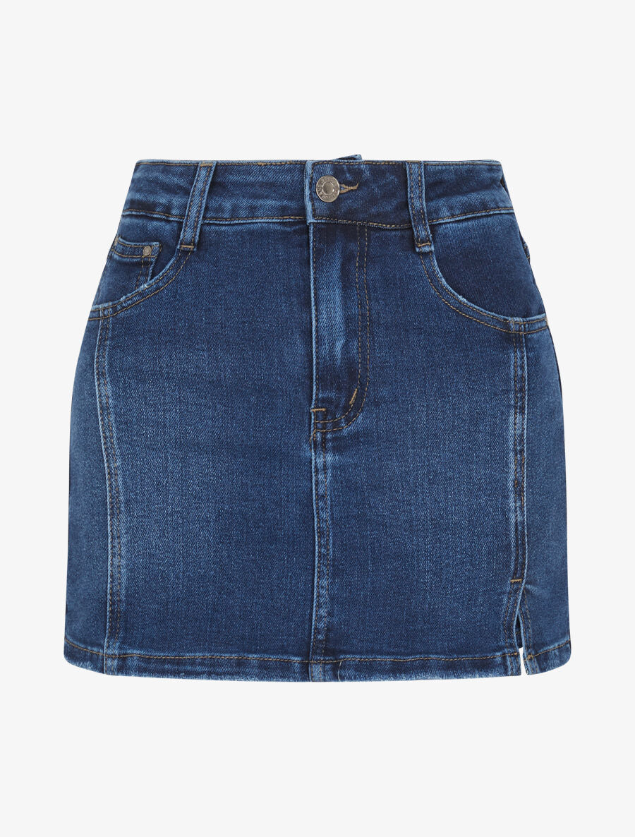 Short en jean style jupe taille standard - Bleu - 1
