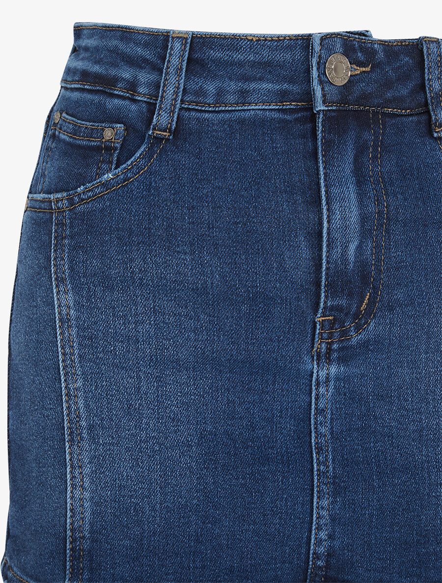Short en jean style jupe taille standard - Bleu - 3