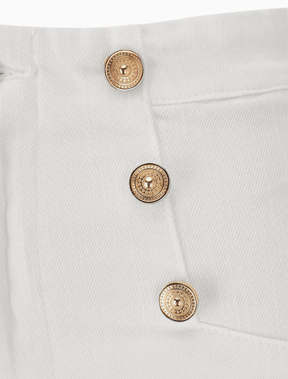 Jean à boutons décoratifs coupe flare - Blanc - 3