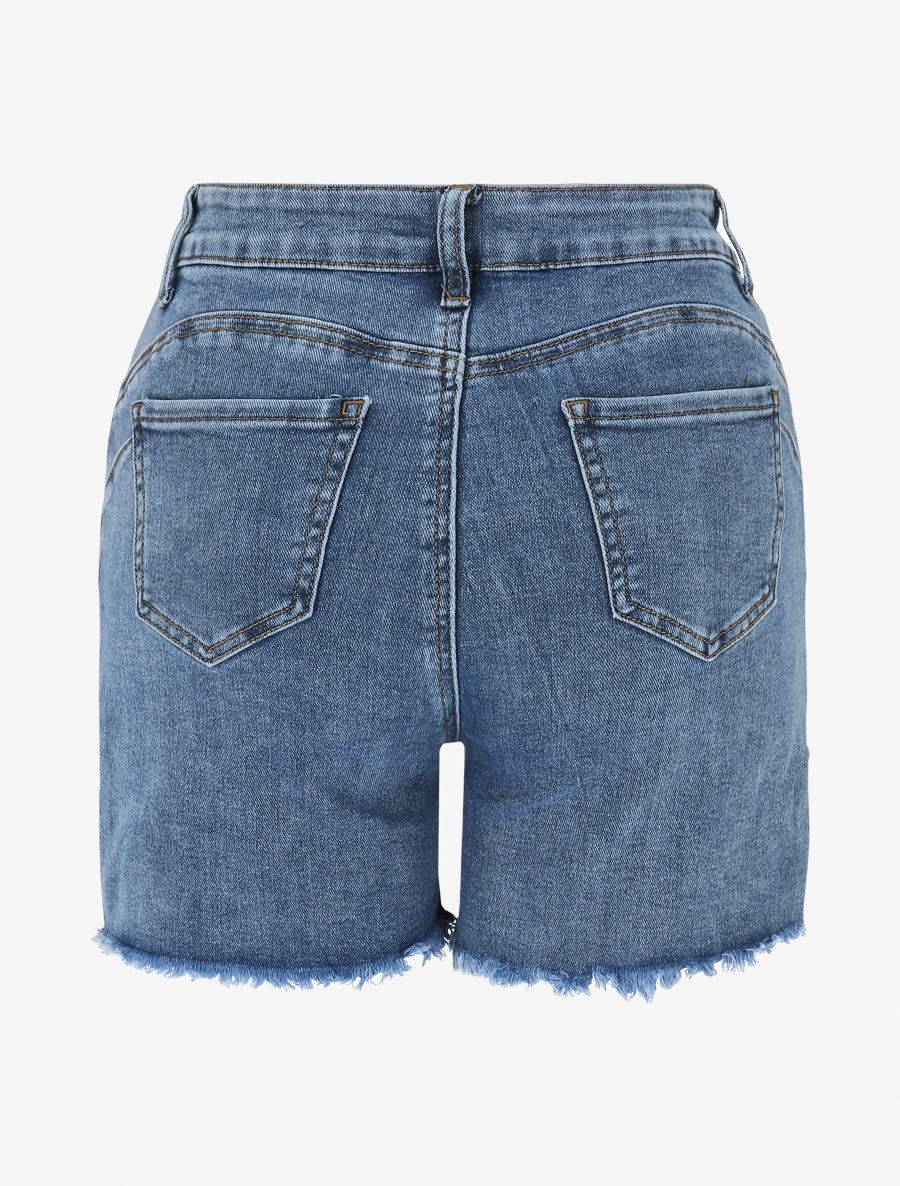 Short en jean à bords effilochés - Bleu - 2
