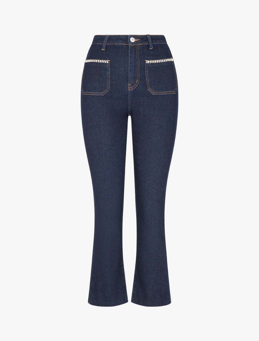 Jean à poches strassées coupe droite - Bleu - 1