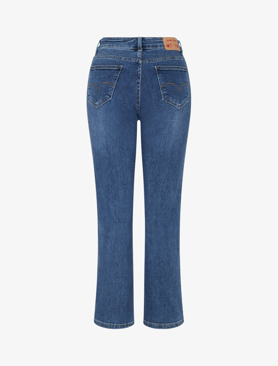 Jean droit délavé à taille haute - Bleu - 2