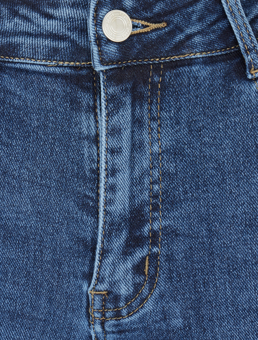 Jean droit délavé à taille haute - Bleu - 3