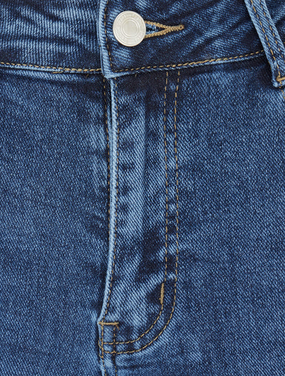 Jean droit délavé à taille haute - Bleu - 3