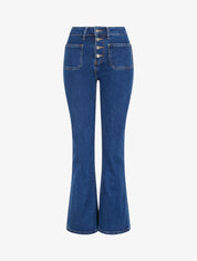 Jean flare boutonné à taille haute - Bleu brut - 1