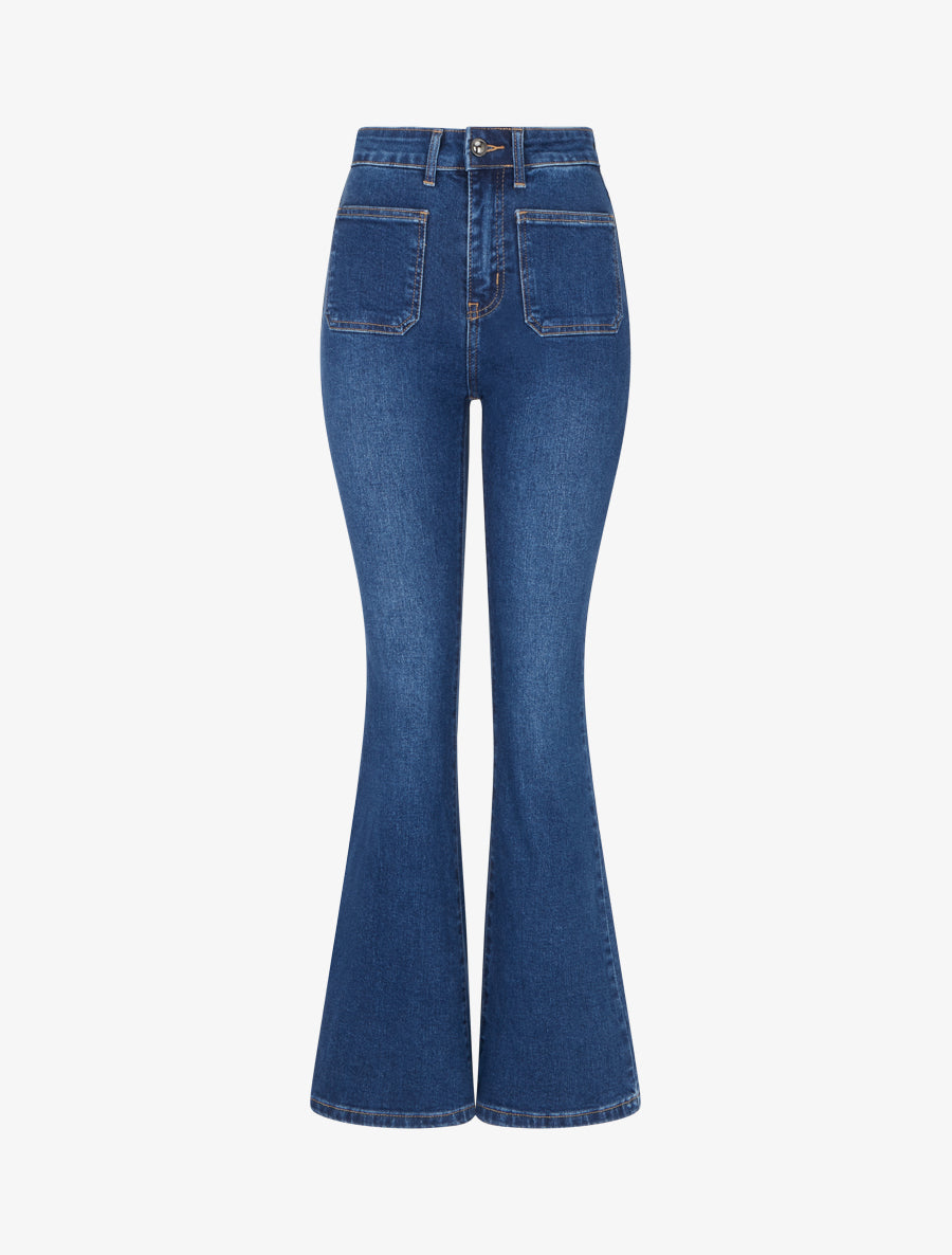 Jean flare à poches plaquées - Bleu brut - 1