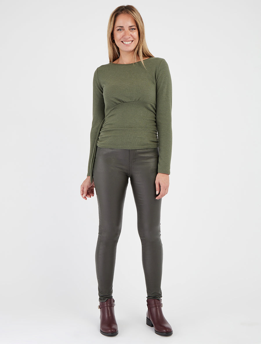 Jean push up enduit - Kaki