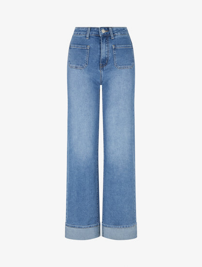 Jean push-up à ourlet et poches plaquées - Bleu clair - 1