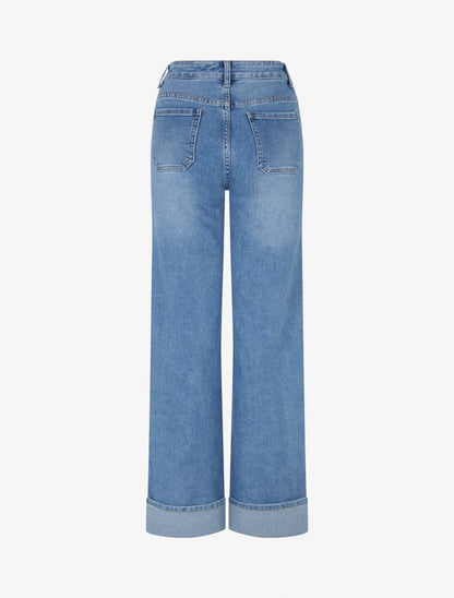 Jean push-up à ourlet et poches plaquées - Bleu clair - 2