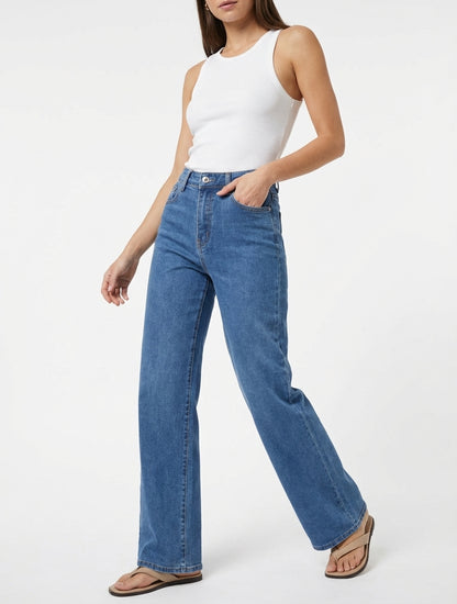 Jean wide leg taille haute - Bleu