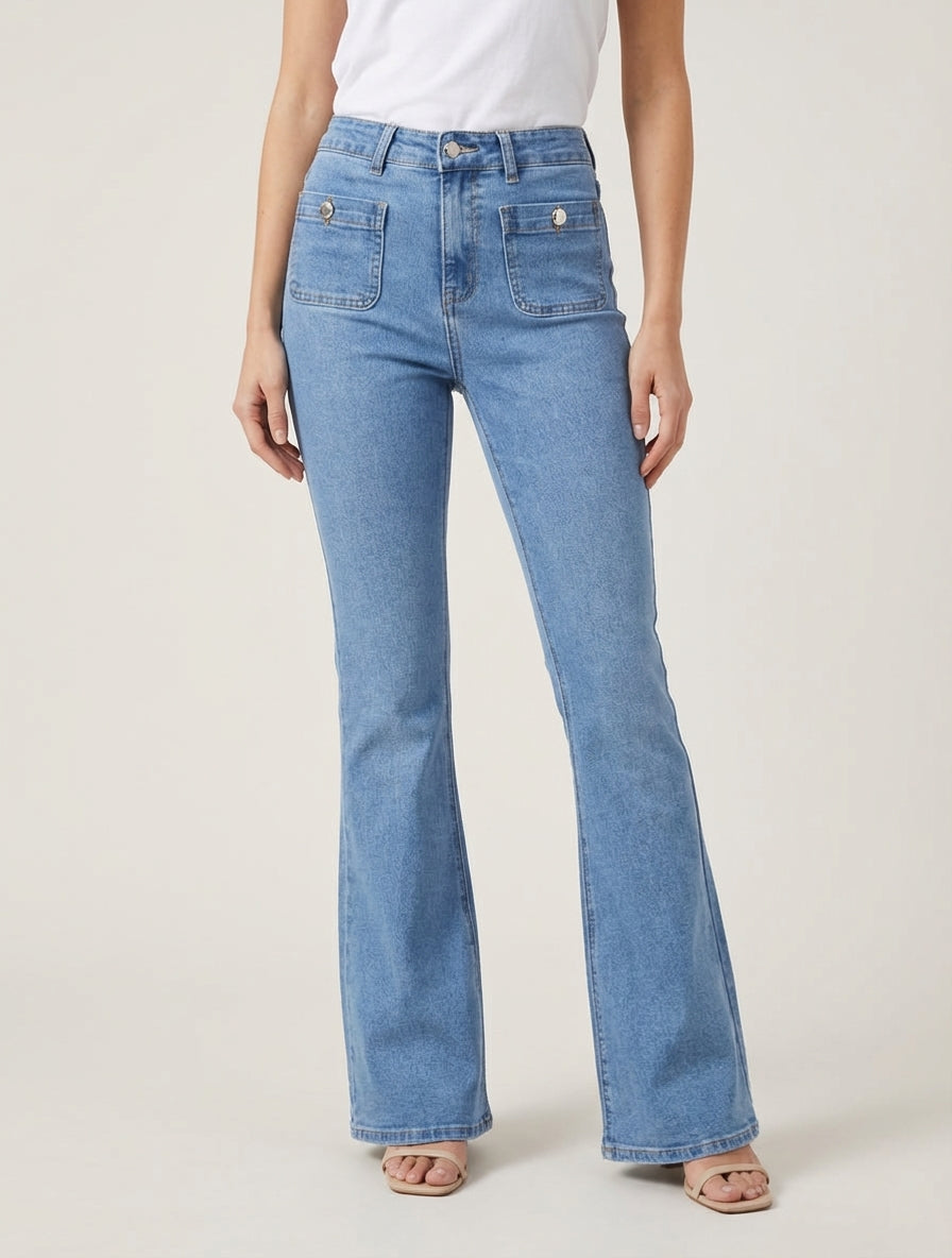 Jean coupe flare à poches boutonnées - Bleu clair