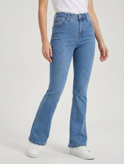 Jean flare stretch taille haute - Bleu