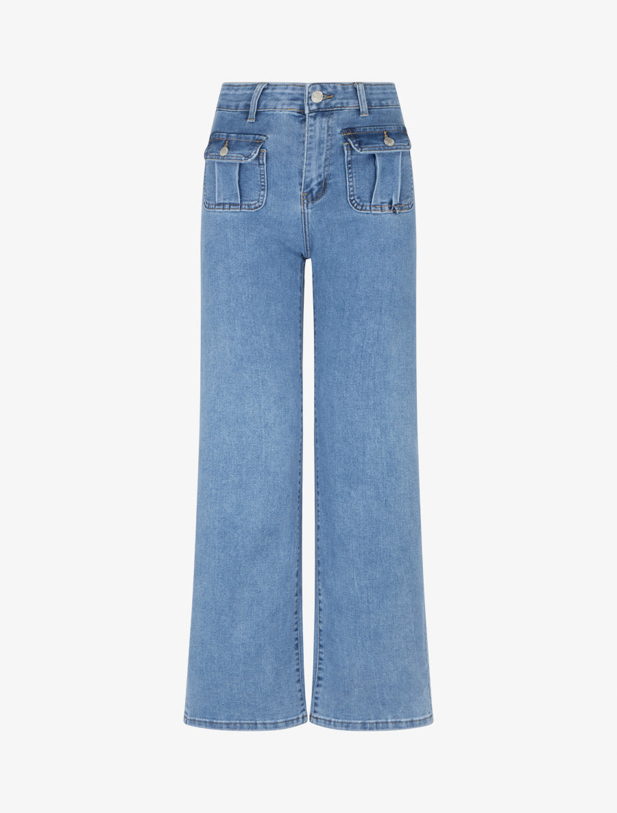 Jean push-up à poches à rabat - Bleu - 1