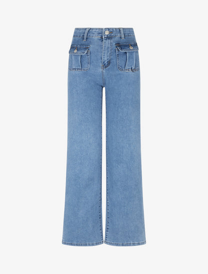 Jean push-up à poches à rabat - Bleu - 1