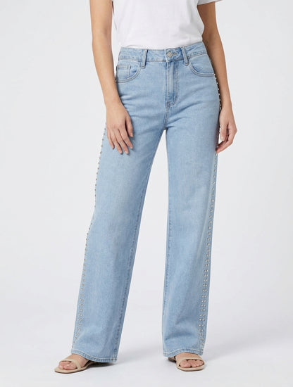 Jean push up coupe droite clouté - Bleu