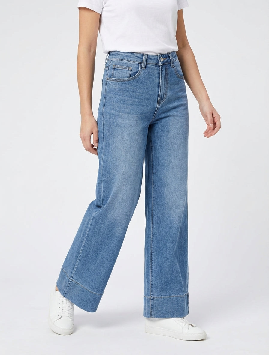 Jean classique wide leg coupe droite - Bleu