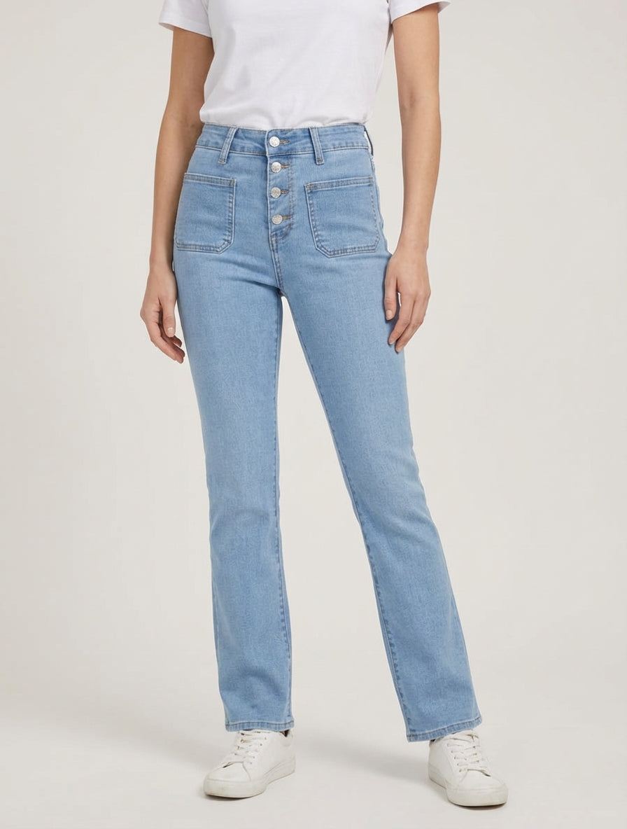 Jean à taille haute coupe droite - Bleu