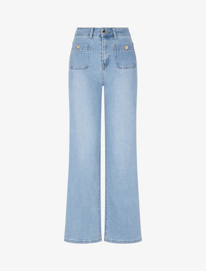 Jean push up à boutons décoratifs coupe droite - Bleu - 1