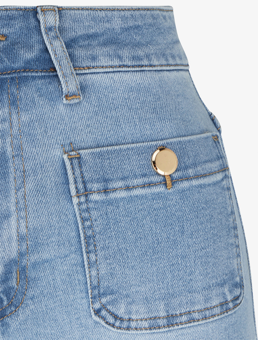 Jean push up à boutons décoratifs coupe droite - Bleu - 3