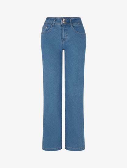 Jean wide leg à taille haute coupe droite - Bleu - 1