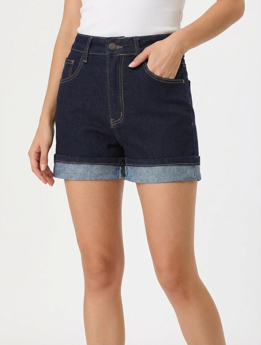 Short en jean coupe droite - Bleu brut