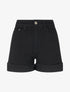 Short uni en jean à revers - Noir - 1