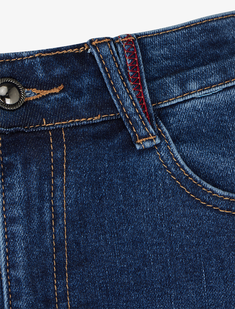 Pantacourt en jean à revers - Bleu - 3