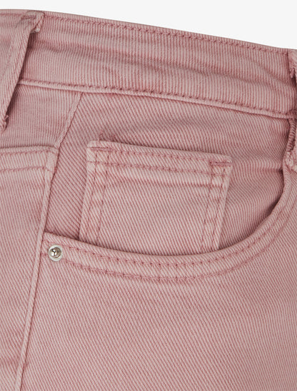 Jean flare taille haute à bords francs - Rose - 3