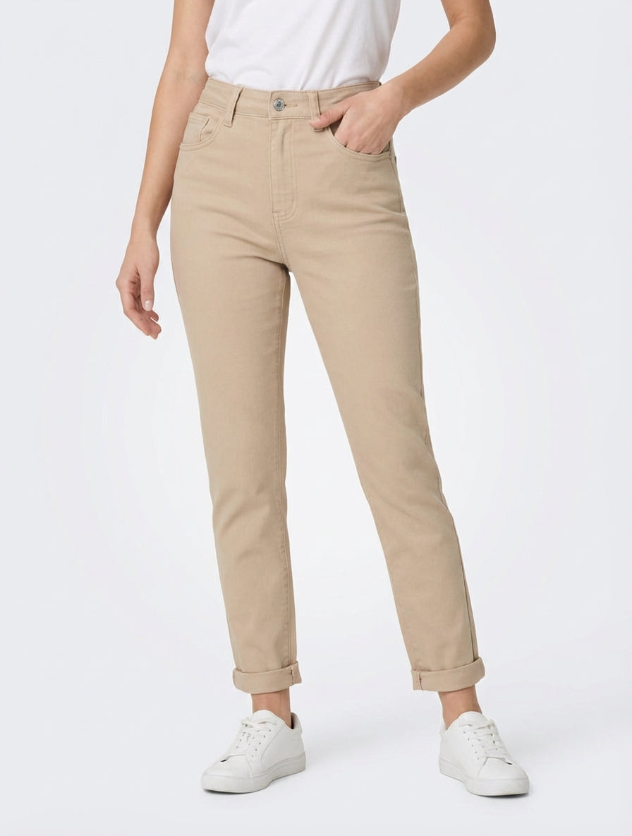 Jean mom 5 poches taille haute - Beige