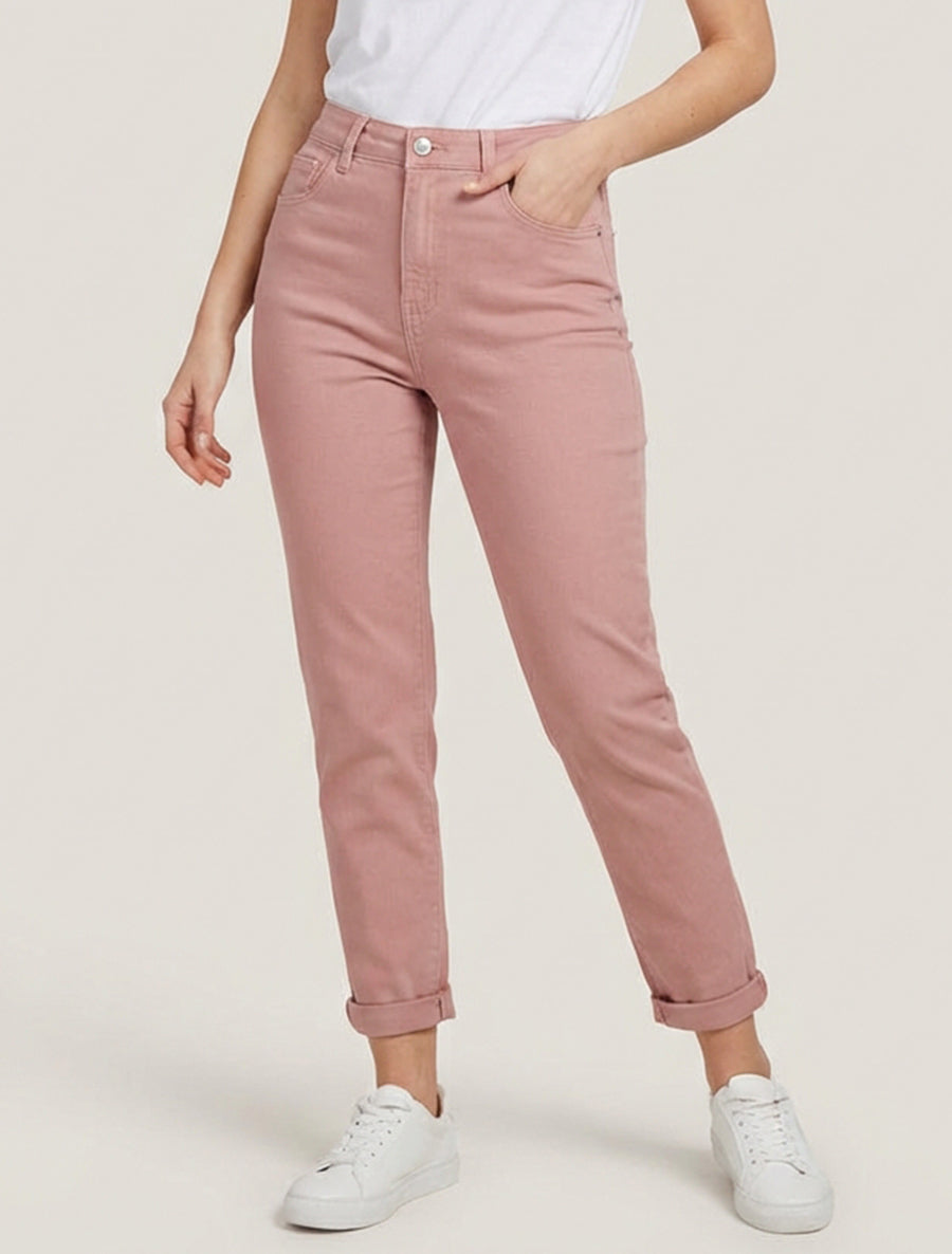 Jean mom 5 poches taille haute - Vieux rose