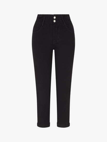 Jean mom taille haute élastiquée - Noir - 1