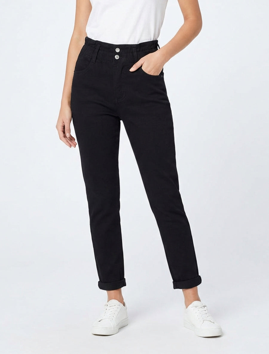 Jean mom 5 poches taille haute - Noir