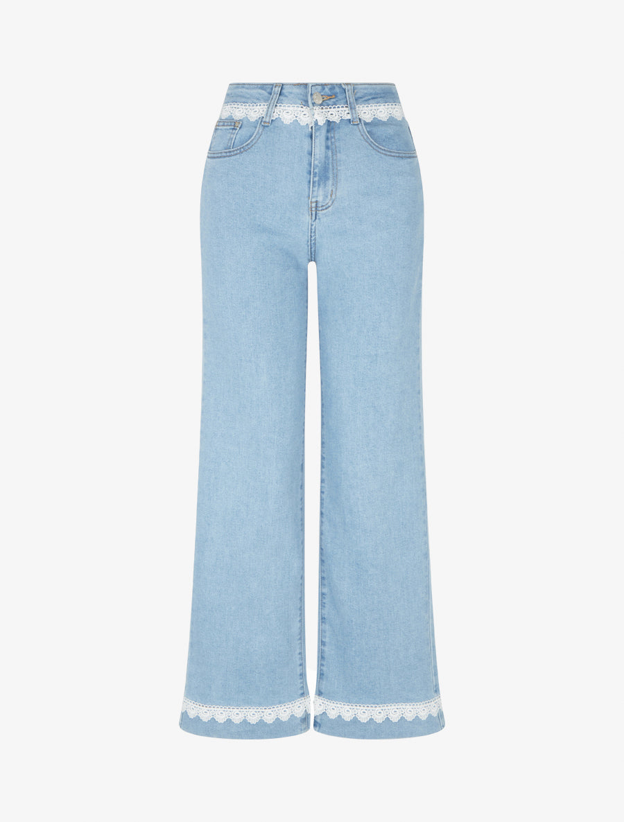 Jean wide leg à dentelle - Bleu - 1