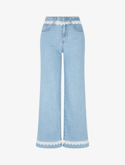 Jean wide leg à dentelle - Bleu - 1