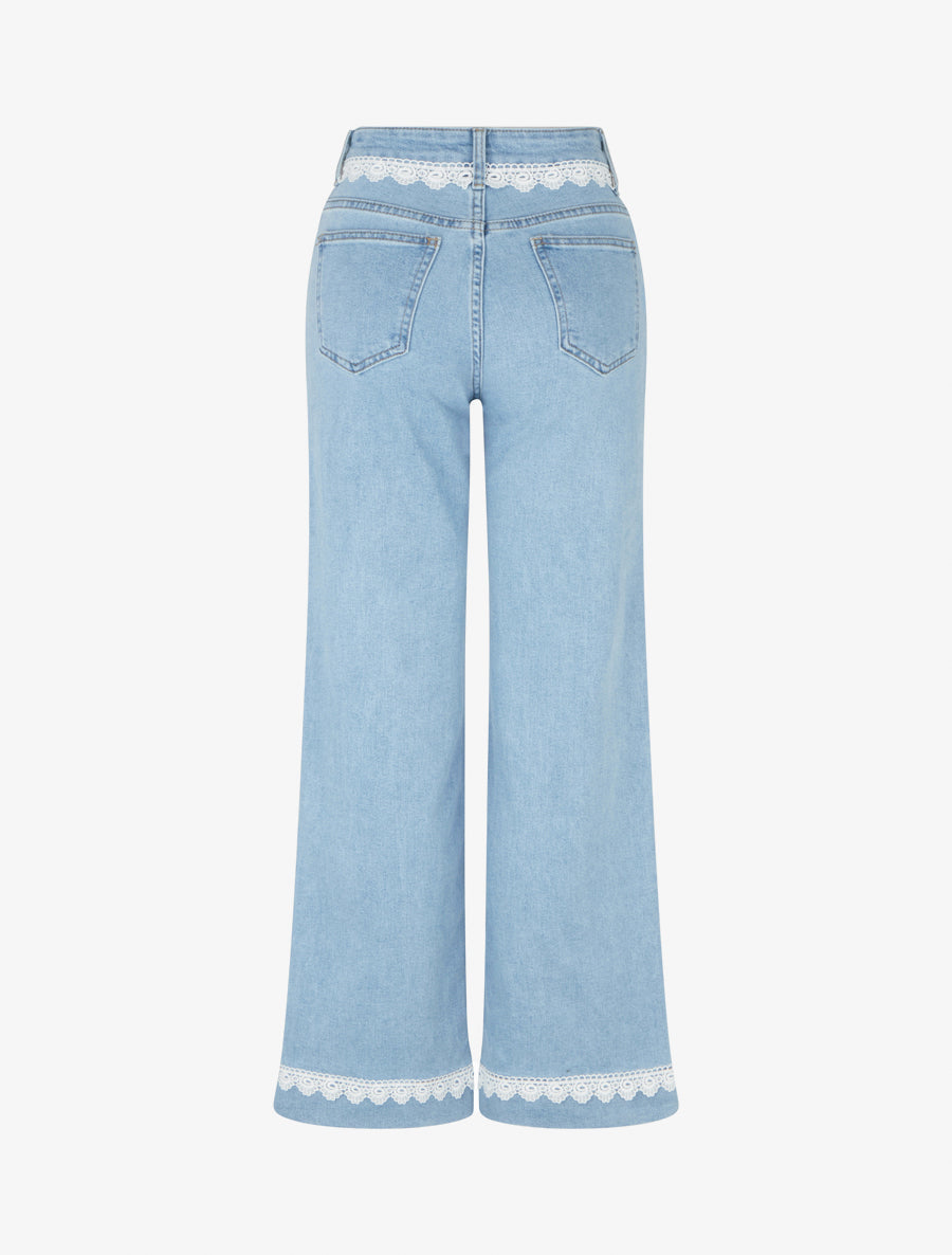 Jean wide leg à dentelle - Bleu - 2