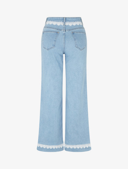 Jean wide leg à dentelle - Bleu - 2