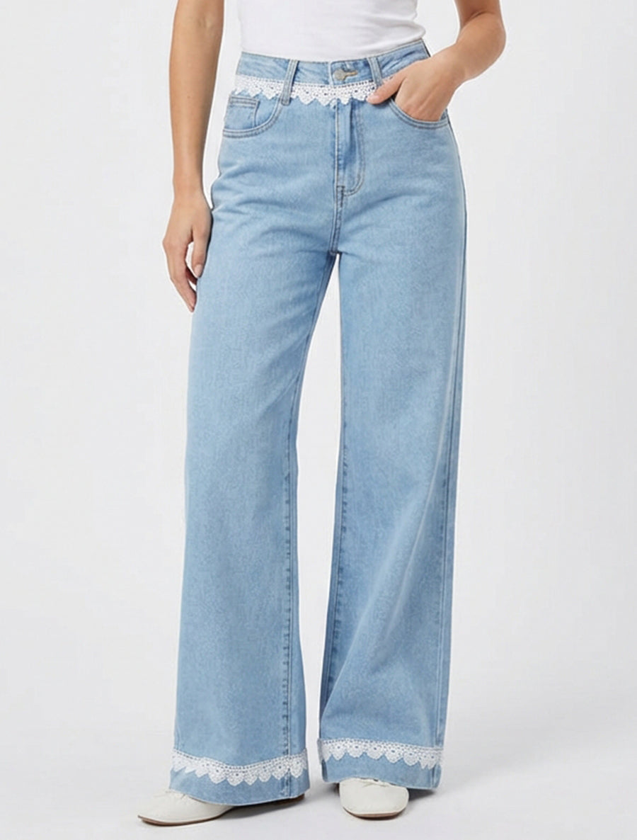 Jean wide leg taille haute - Bleu