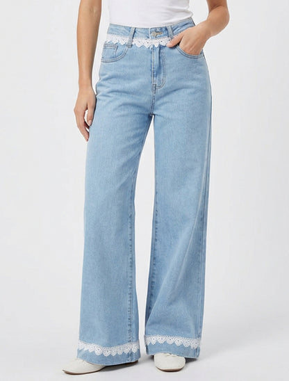 Jean wide leg taille haute - Bleu