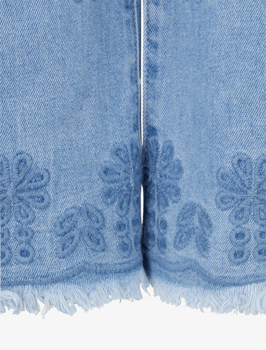 Jean ample à taille haute et bords brodés - Bleu - 3