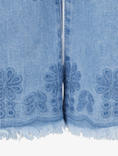 Jean ample à taille haute et bords brodés - Bleu - 3