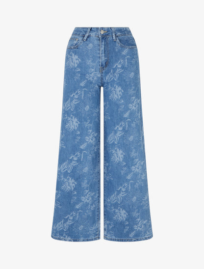 Jean ample à imprimé floral - Bleu - 1