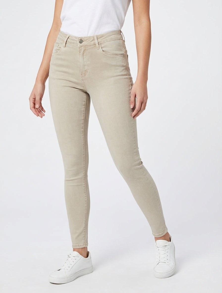 Jean skinny à taille standard 5 poches - Beige