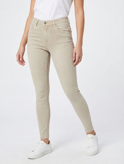 Jean skinny à taille standard 5 poches - Beige