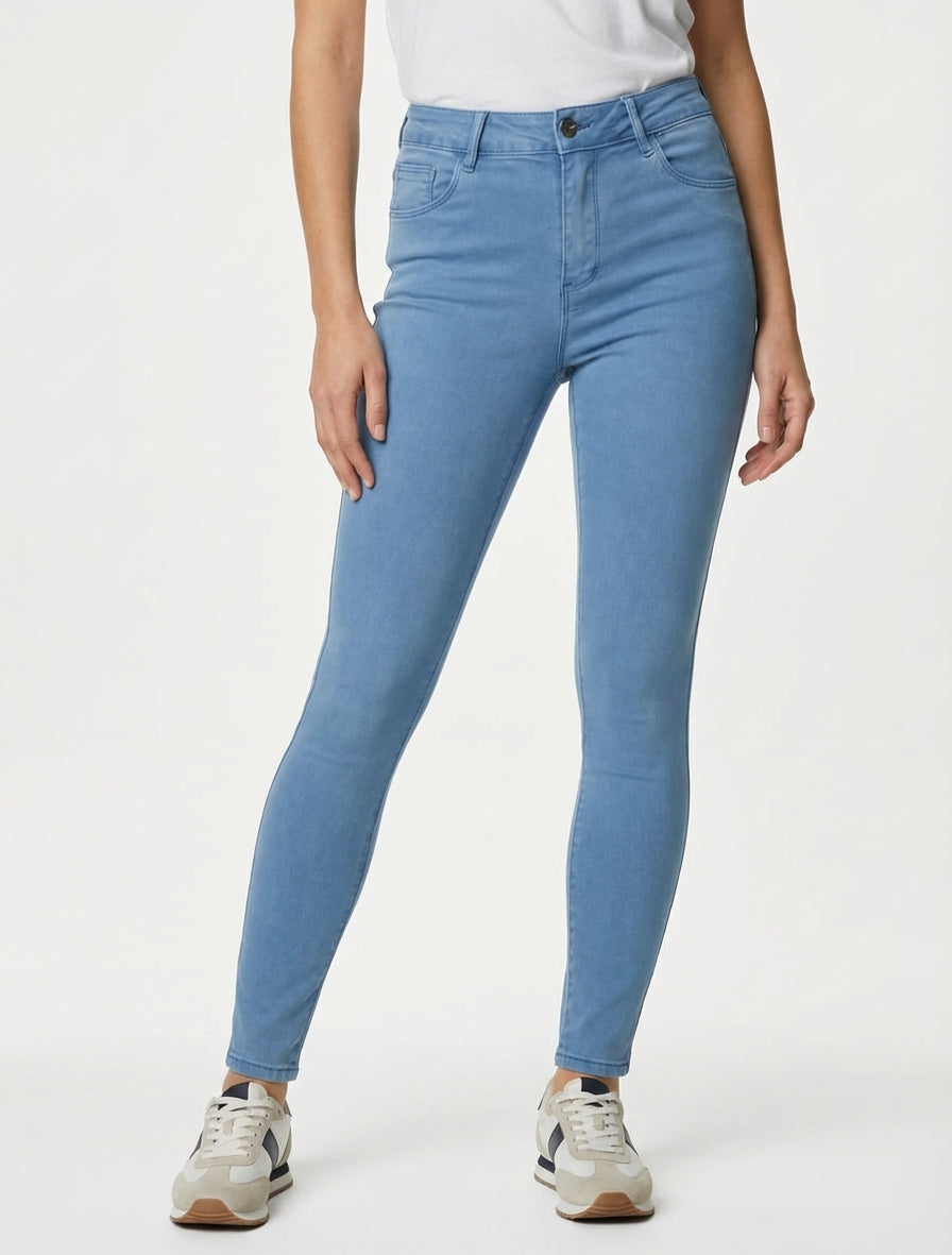 Jean skinny 5 poches à zip - Bleu clair