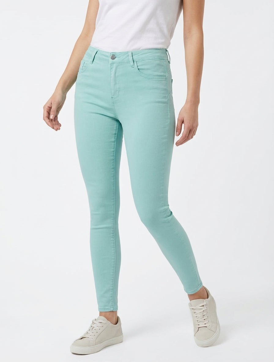Jean skinny 5 poches à zip - Vert d&