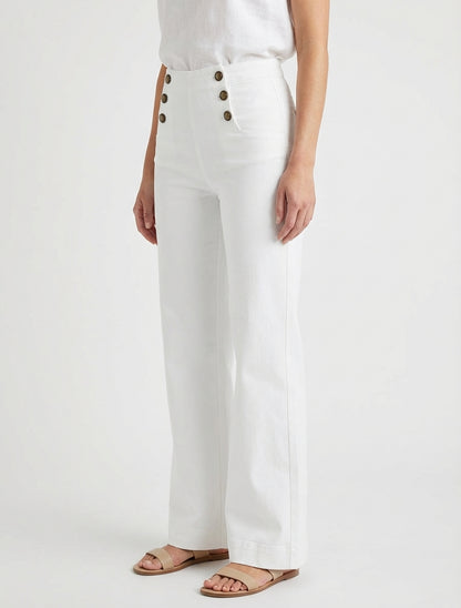 Jean droit taille haute boutonnée - Blanc