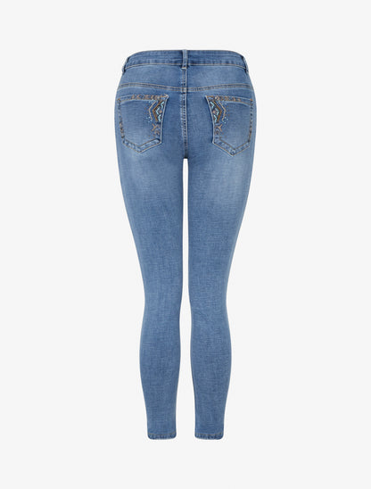 Jean skinny à poches perlées - Bleu - 2