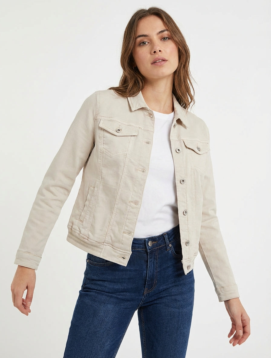 Veste en jean à bords élastiqués - Beige