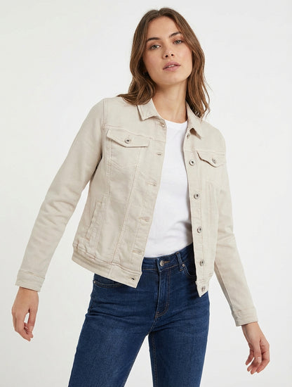 Veste en jean à bords élastiqués - Beige