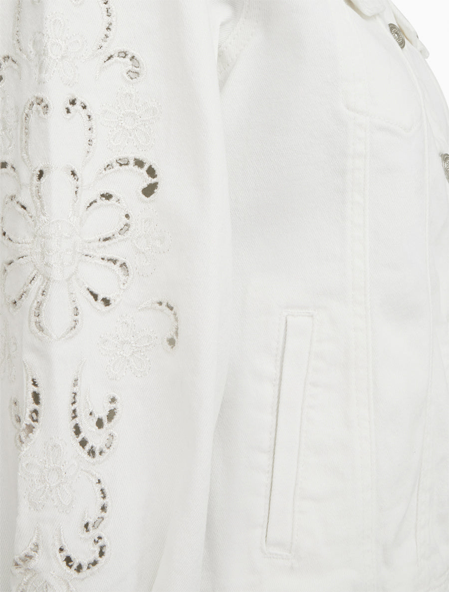 Veste en jean à manches brodées - Blanc - 3